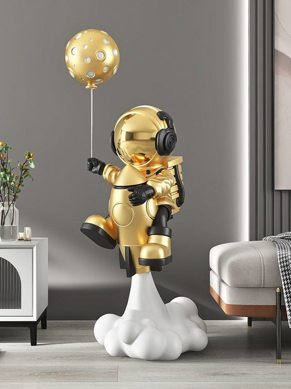 Upside Down Interiors 0 Golden / 95cm Balloon Astronaut Sculpture Riding a Rocket Large 95cm