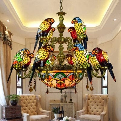 Upside Down Interiors 12parrot 15light Tifanny Parrot Designer Lustre Chandelier Lighting