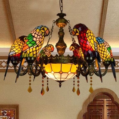 Upside Down Interiors 6 parrot 8light A Tifanny Parrot Designer Lustre Chandelier Lighting
