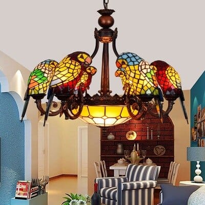 Upside Down Interiors 6 parrot 8light B Tifanny Parrot Designer Lustre Chandelier Lighting