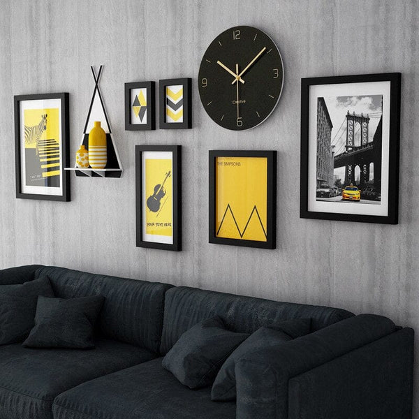 Upside Down Interiors black / 8 Pictures Frames 8 Pcs/Sets Wood Picture Photo Frames with Wall Clock Home Decor Modern