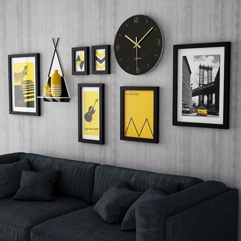 Upside Down Interiors black / 8 Pictures Frames 8 Pcs/Sets Wood Picture Photo Frames with Wall Clock Home Decor Modern