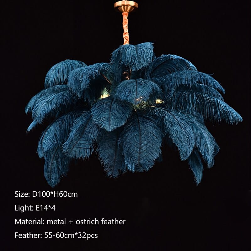 Upside Down Interiors Blue D100cm / white light Ostrich Feather Led Pendant Lights