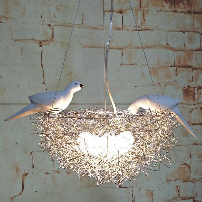 Upside Down Interiors Creative Aluminum wire Bird's nest Pendant Lights bird egg led Pendant lamp