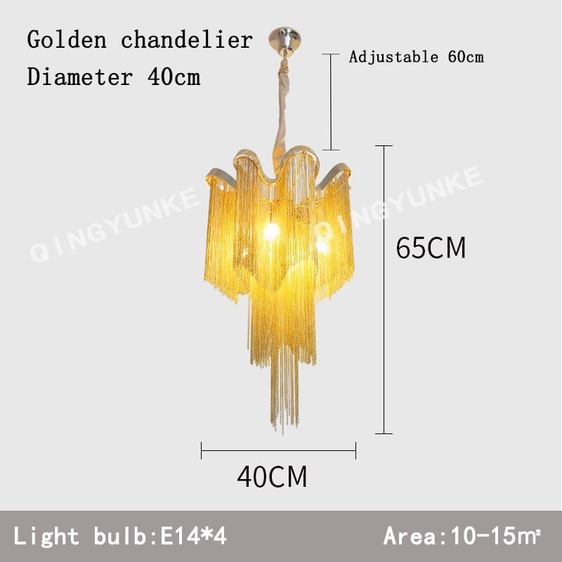 Upside Down Interiors Gold Dia40cm Aluminium Chain Chandelier Fringed Pendant Lamp Luxury