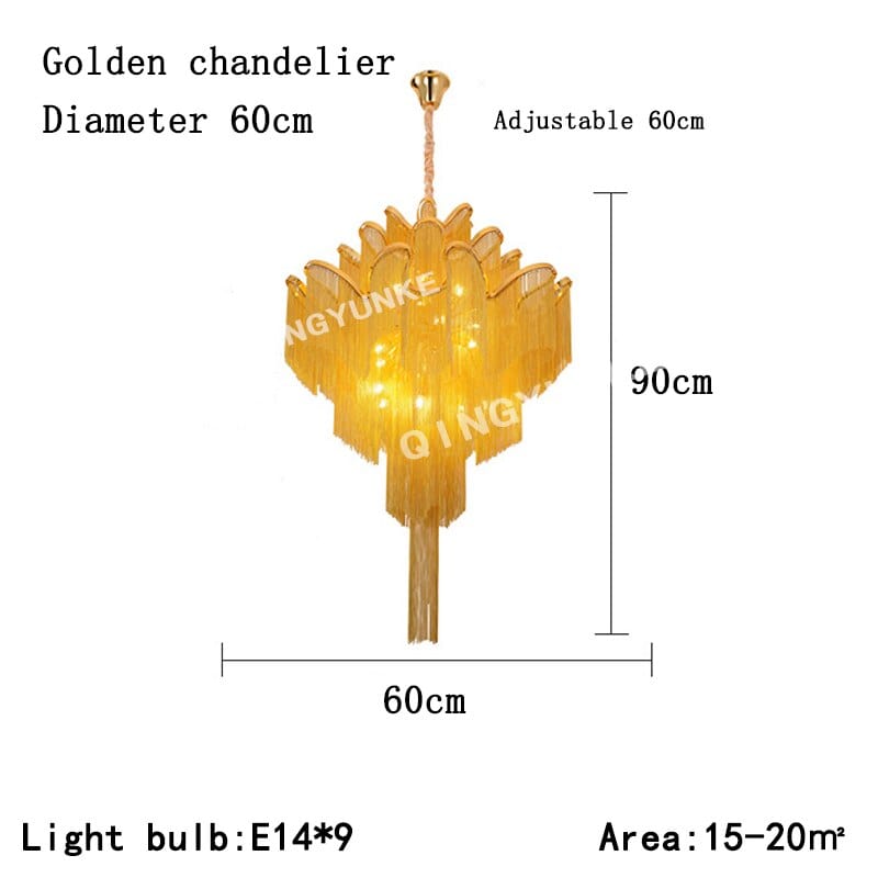 Upside Down Interiors Gold Dia60cm Aluminium Chain Chandelier Fringed Pendant Lamp Luxury