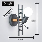 Upside Down Interiors ladder Gray / Without bulb simplicity matchstick man Cartoon wall light