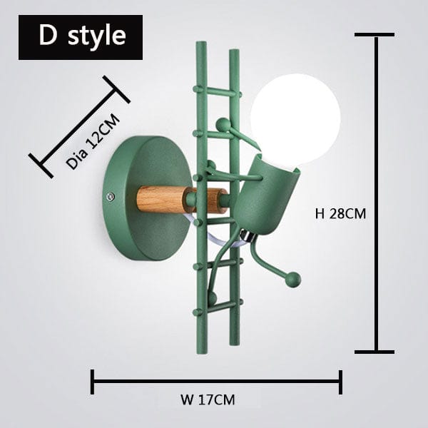 Upside Down Interiors ladder Green / Without bulb simplicity matchstick man Cartoon wall light