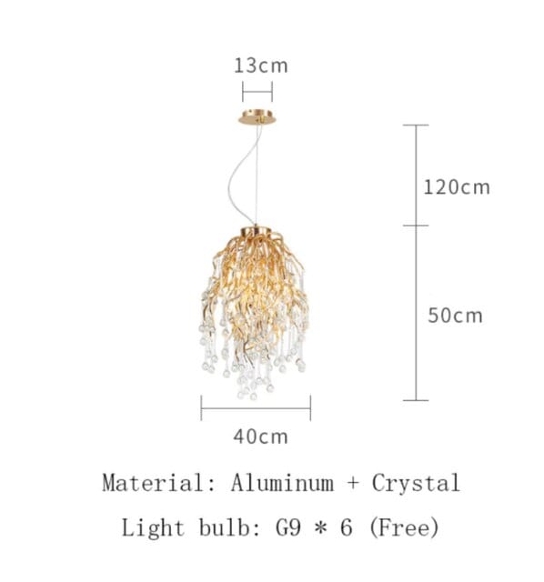 Upside Down Interiors Round 40cm / Gold lamp body / warm light 3000k Crystal Chandelier Tear Drop