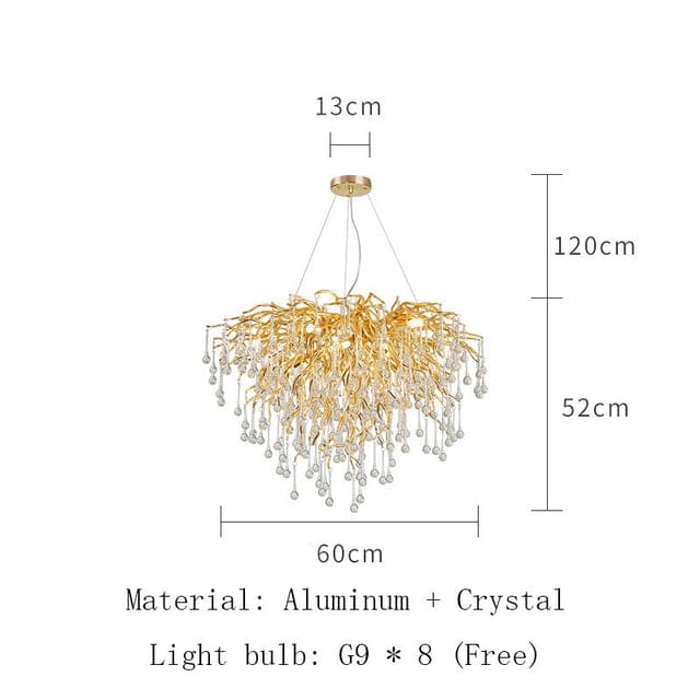 Upside Down Interiors Round 60 cm / Gold lamp body / warm light 3000k Crystal Chandelier Tear Drop