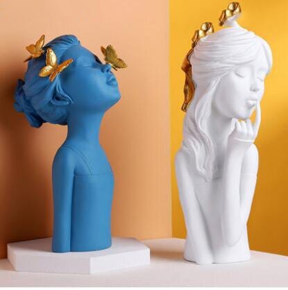 Upside Down Interiors style3-2PCS Modern Ins White Blue Girl Statues Resin