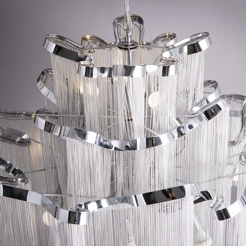 Upside Down Interiors Aluminium Chain Chandelier Fringed Pendant Lamp Luxury