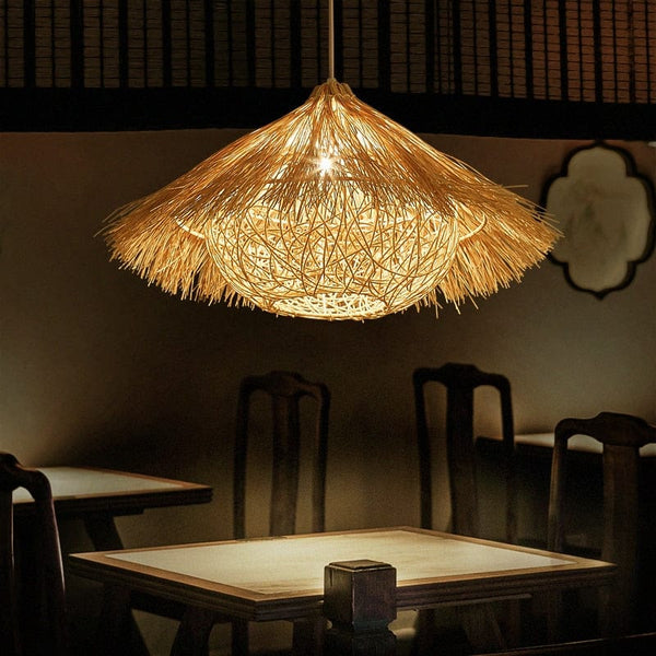 Upside Down Interiors Dia 40CM modern bird's nest hand woven bamboo rattan pendant light