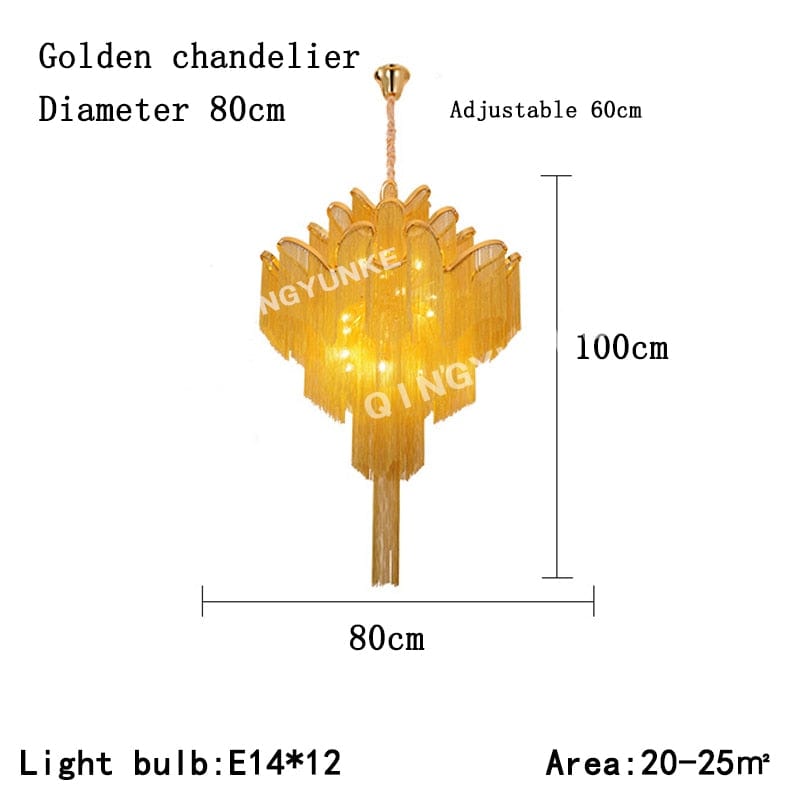 Upside Down Interiors Gold Dia80cm Aluminium Chain Chandelier Fringed Pendant Lamp Luxury