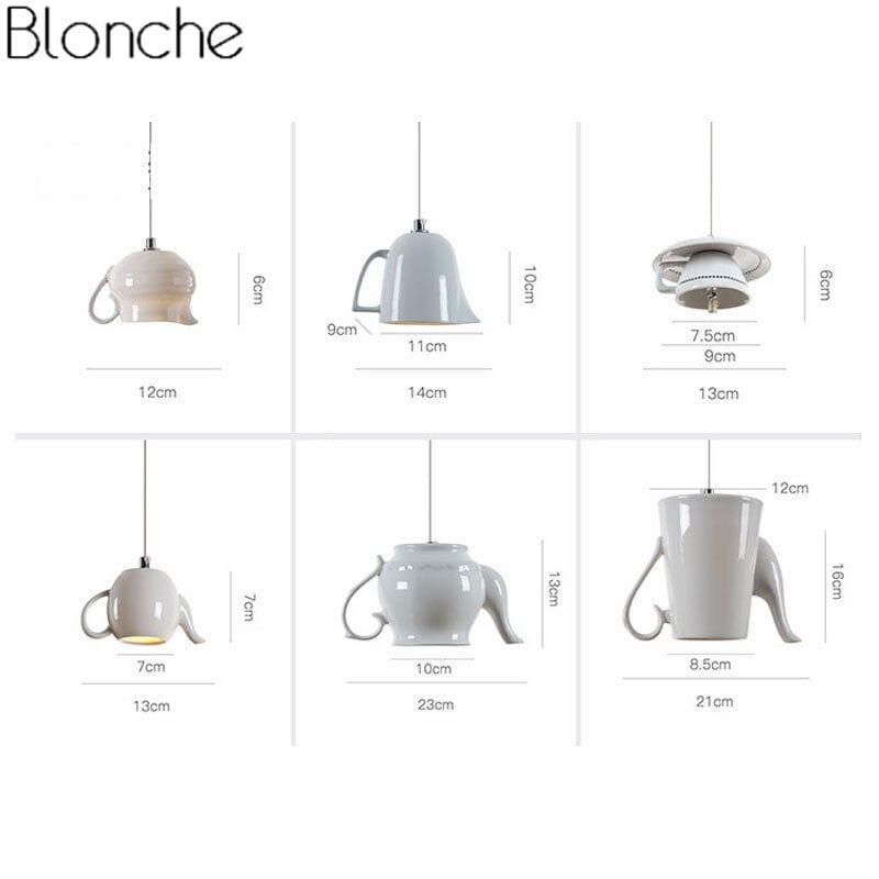 Upside Down Interiors Modern Ceramic Led Pendant Tea Cup Teapot Hanging Light