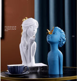 Upside Down Interiors Modern Ins White Blue Girl Statues Resin