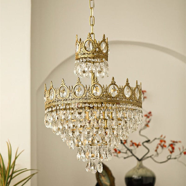 Upside Down Interiors Modern Luxury Chandelier Crystal Pendant Light Golden Crown