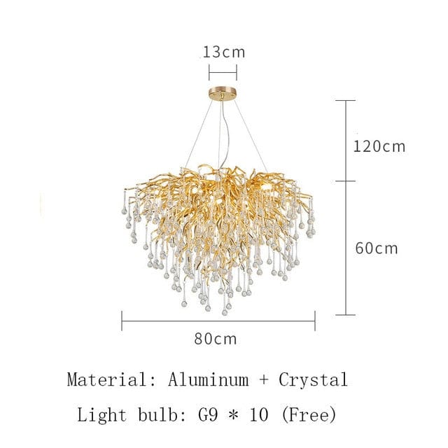 Upside Down Interiors Round 80cm / Gold lamp body / warm light 3000k Crystal Chandelier Tear Drop