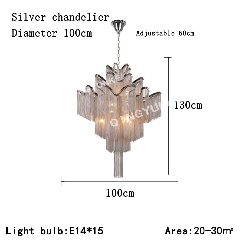 Upside Down Interiors Silver Dia100cm Aluminium Chain Chandelier Fringed Pendant Lamp Luxury