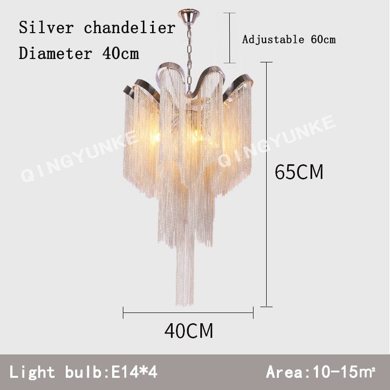 Upside Down Interiors Silver Dia40cm Aluminium Chain Chandelier Fringed Pendant Lamp Luxury