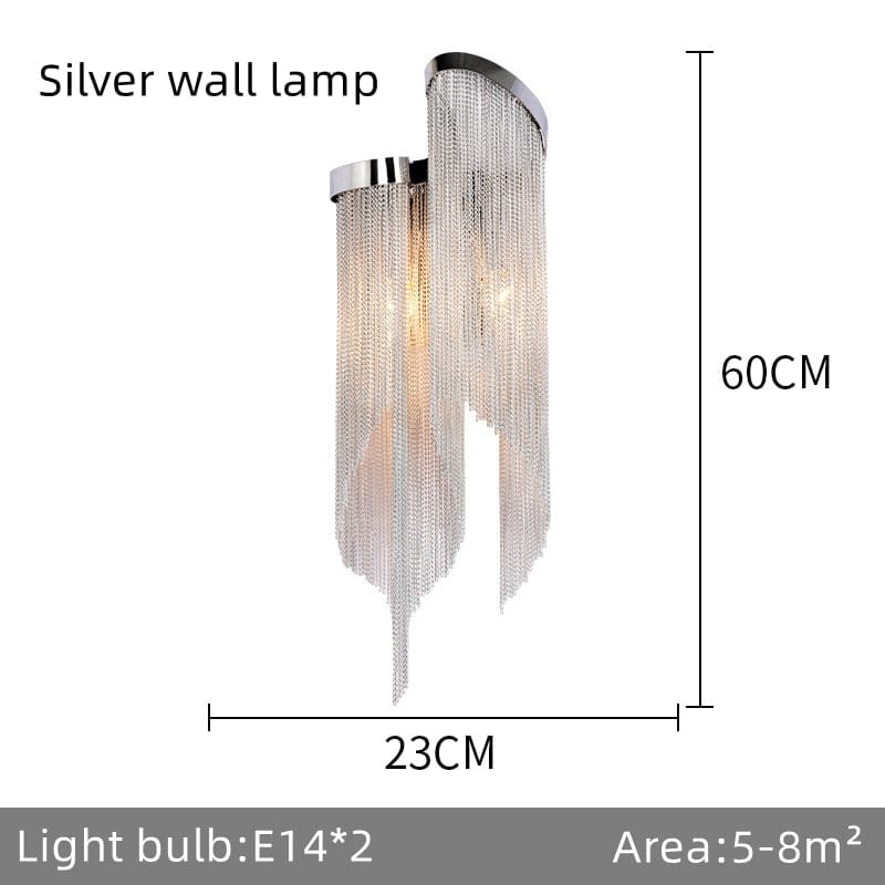 Upside Down Interiors Silver wall lamp Aluminium Chain Chandelier Fringed Pendant Lamp Luxury