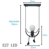 Upside Down Interiors style A black / Without Bulbs Pendant Light Nordic Little Man & Spider Hanging Lamp Iron & Swing Lamps