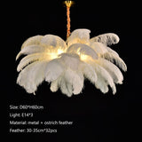 Upside Down Interiors White D60cm / white light Ostrich Feather Led Pendant Lights