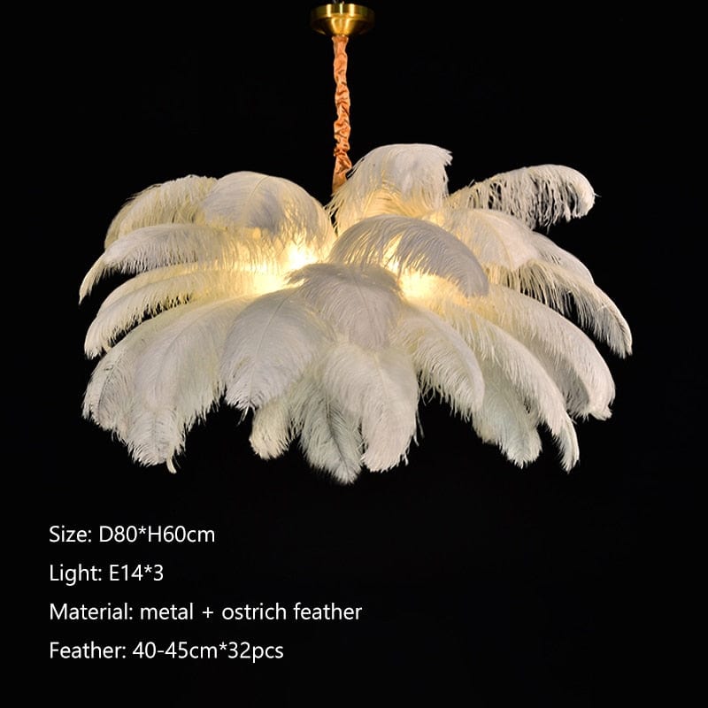 Upside Down Interiors White D80cm / white light Ostrich Feather Led Pendant Lights